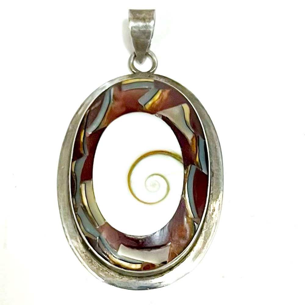 925 Stamped Silver Shiva Eye Shell Oval Pendant